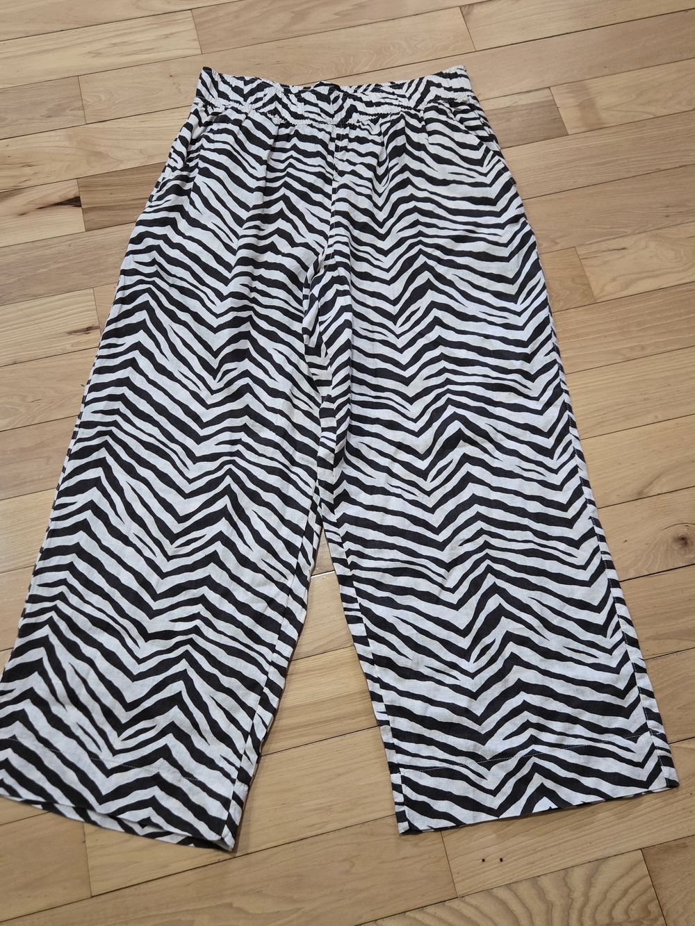 Linen Tahari Brown and White Zebra-Print Wide Leg Pants